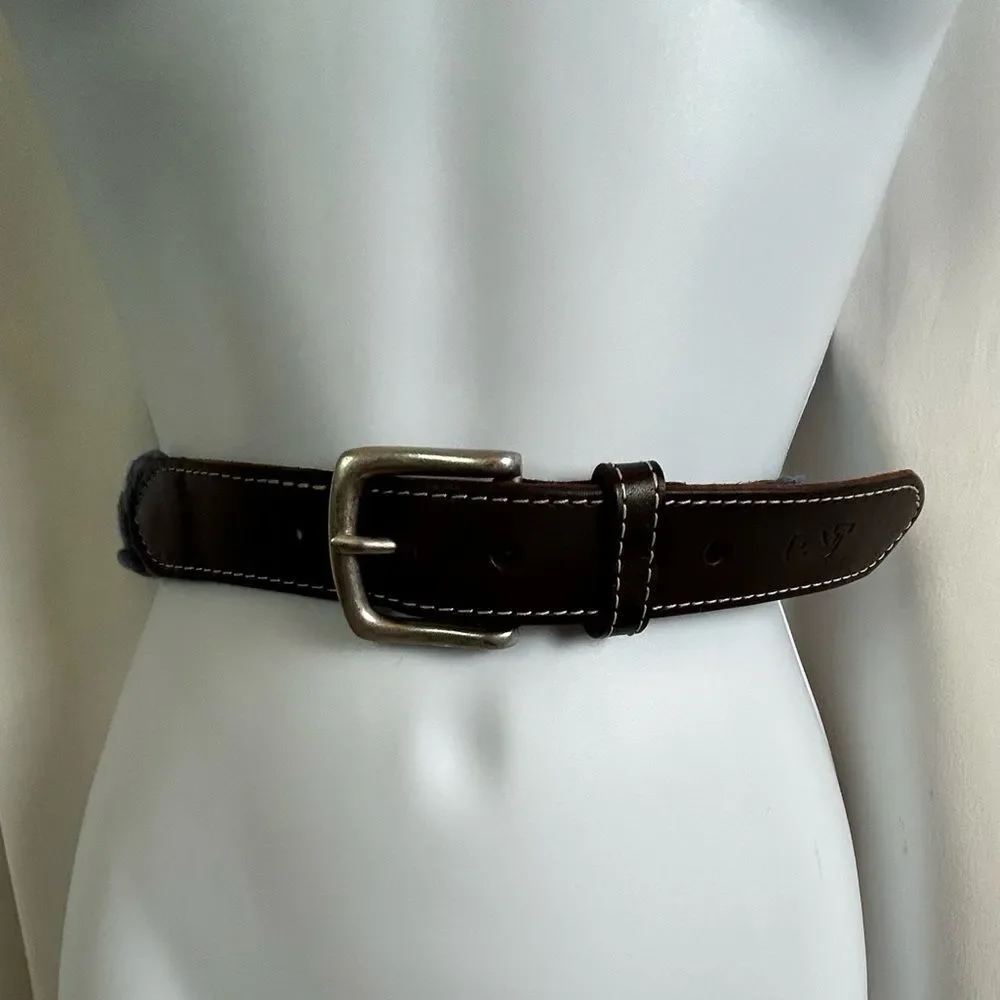 Vineyard Vines Mens blue and Brown Leather Belt size 42